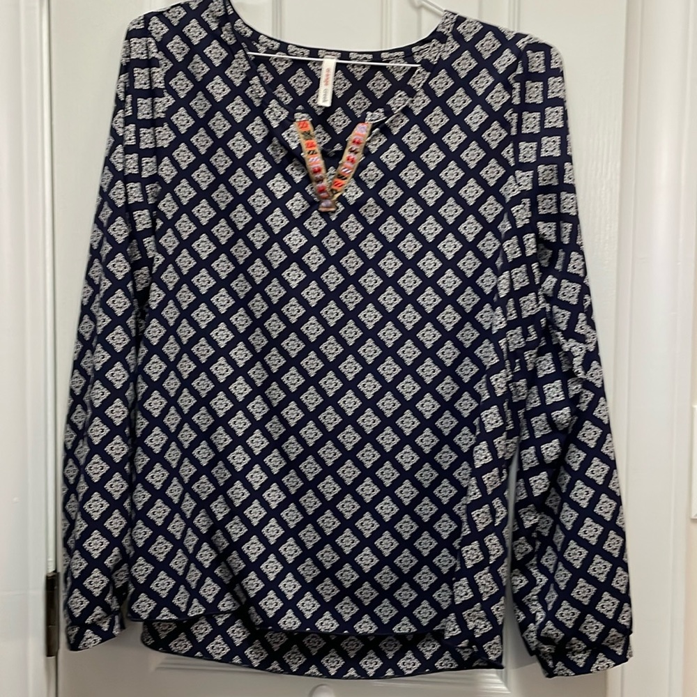 Navy print tunic top